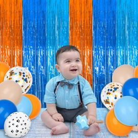 ROVOCLO Blue Dog Foil Fringe Curtains, 2 Pack Blue Dog Party Decorations 3.3x6.6ft Blue Dog Fringe Streamer Backdrop for Birthday Party