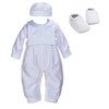 Cinda 3 Piece Boys Satin Christening Romper Hat Bib and