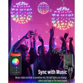 Flacchi Smart RGB Christmas Hanging Ball Lights - 12 in 108LED Outdoor Color Changing Decorations Lights,Bluetooth APP Remote Control Dimmable Waterproof Globe Fairy Lights