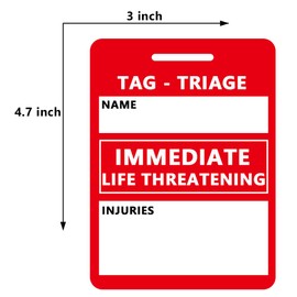 Emergency Triage Tags (Red: Immediate Priority) - Triage Cards for Disaster Response & First Aid Training, EMT Field Tagging, Mass Casualty Incidents, 4.7"Lx3"W, 5 Pcs