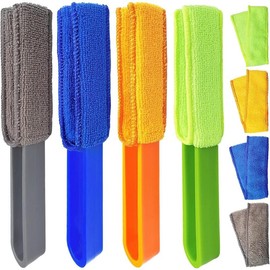 4 Pack Blinds Duster,with 4 Removable and Washable Microfiber Sleeves, Window Blinds Cleaner Duster Brush, Blinds Cleaning Tools for Window Blinds, Air Conditioner Vents, Fans, Car Vents