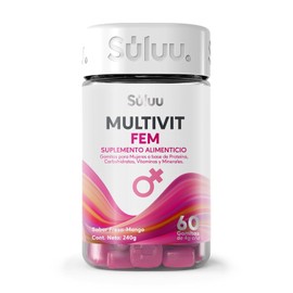 Súluu Multivit FEM | Multivitamínico para Mujeres | Womens Multivitamin | 60 Gomitas | Sabor Fresa-Mango | Ácido Fólico, Vitamina D3, Vitamina K1, Vitamina B3, Vitamina B6, Vitamina C, Vitamina B12, Hierro y Calcio | Sin Gluten