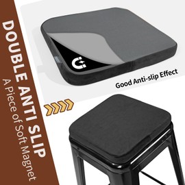 SINOSSO Magnetic Memory Foam Metal Stool Cushions Set of 2, Luxury Velvet Bar Cafe Stackable Chair Seat Pads, Non-Slip & Washable (Square, Black, 2)