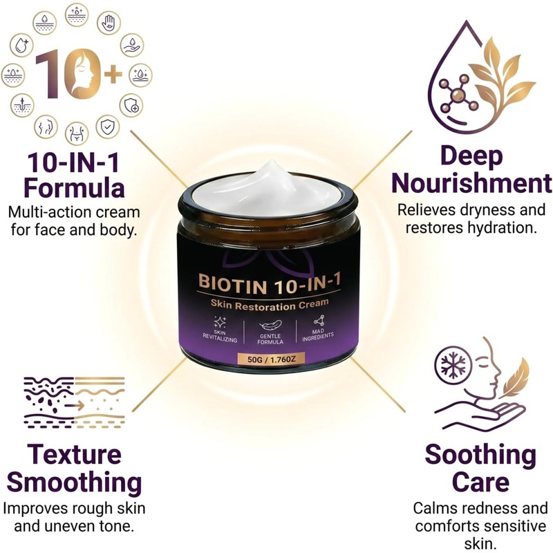 Crema Hidratante con Biotina, Retinol y Centella Asiática, Rostro y