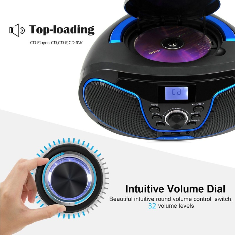 LONPOO Stereo CD Boombox Portable Bluetooth Digital Tuner FM Radio