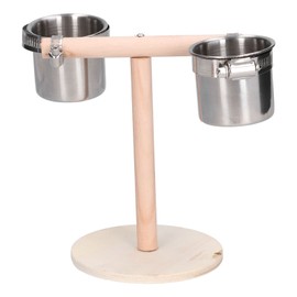 Bird Perch Stand Wooden Parrots Stand with Stainless Steel Feeding Cup Parrots Drinking Stand Bird Toy