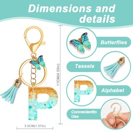 Gisqis Initial Letter Keychains for Women Girls Blue Keychain with Butterfly Purse Charms for Handbags Cute Car Tassel Keychain Backpack Gifts P