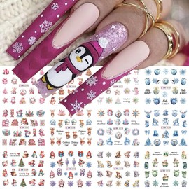 Christmas Nail Art Stickers Decals Winter Snowflake Snowman Acrylic Nail Decals Santa Claus Holographic Water Transfer Nail Foils Cute Gingerbread Man Xmas Tree Elk Penguin Sticker for Women DIY Nails