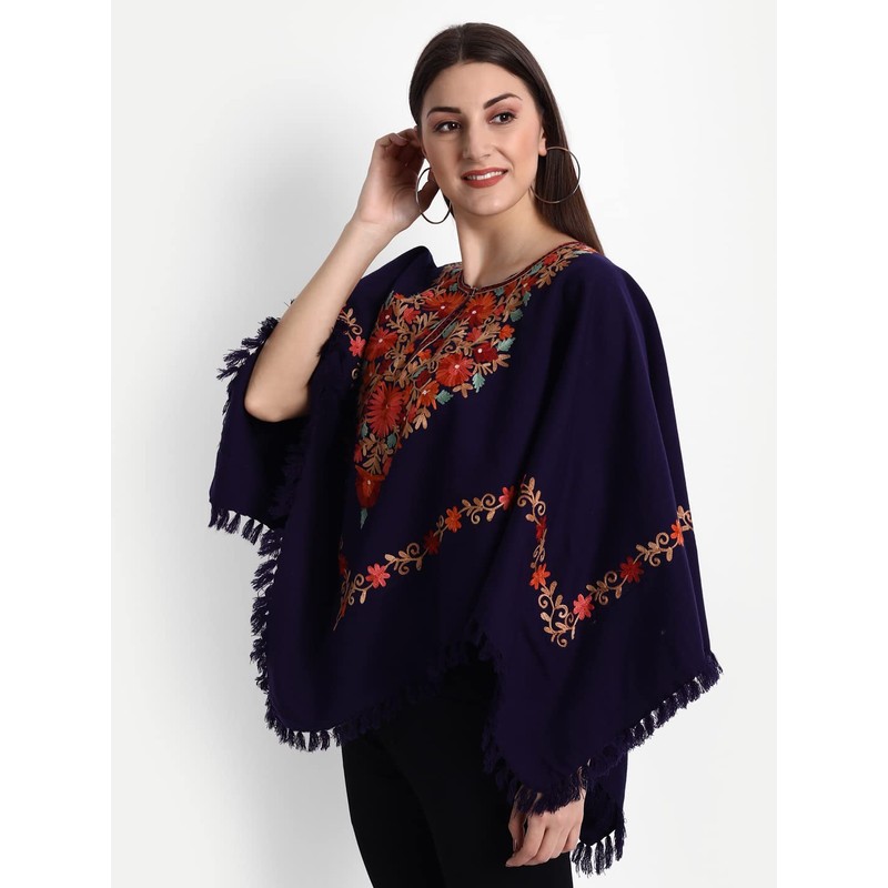 Zamour Indian Kashmiri Women's Poncho/Overcoat Hand Embroidery Paisley Work with
