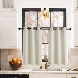 PONY DANCE Curtain Cold Protection and Heat-Insulating Eyelet Curtain Opaque Set of 2 H 137 x W 90 cm Short Living Room Curtains with Eyelets Thermal Curtains Light Beige