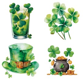 GORGECRAFT 4Pcs 4 Styles 16CM Saint Patrick's Day Window Clings Spring Holiday Green Shamrock Lucky Irish Sticker Plastic PVC Reusable Static Decal for Glass Window Door Prevent Birds Strikes
