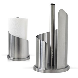 OLIXAN,Stainless Steel Paper Towel Holder Countertop, Modern Spiral Cover Design,Keep Paper Towel Clean,Weighted Base for Stability, Freestanding Easy One-Handed Operation for Kitchen Bathroom,Silver
