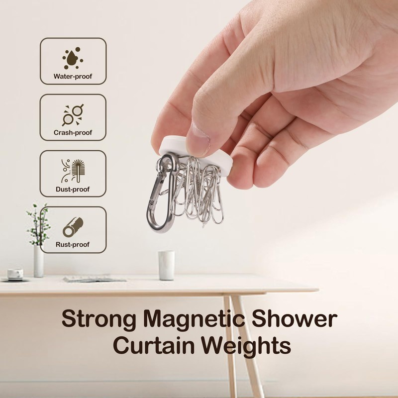 8 Pack Shower Curtain Weights, Rubber Covered Magnetic Curtain Weights,