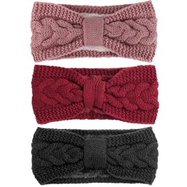 AQOKKA Knit Winter Headbands for Women Fuzzy Wool Fleece Lined Ear Warmers Elastic Turban Crocheted Head Wrap Winter Accessories for Women Cold Weather