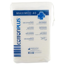 Cotton Plus Maxi Pack of 40 - Medical Line | Maxi Square, 100% Pure Cotton for Medical Purposes | Hypoallergenic, Absorbent and Durable