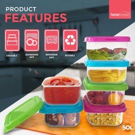 12 Small Plastic Containers with Lids 80ml, Stackable Small Food Containers W6 x D6 x H4 cm, Airtight Colourful Small Storage Containers, Kitchen Storage Small Tubs with Lids