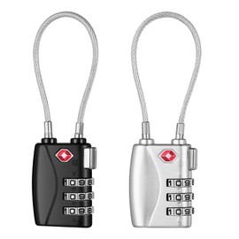 NAGE TSA Approved Luggage Locks, 3 Digit Suitcase Locks, Flexible Cable Padlock, Wire Lock, Travel TSA Lock for Backpack, Gym Locker, Tool Box, Laptop Bag (2P, Black&Sliver)
