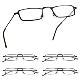 GUD Reading Glasses 5 Pairs Lightweight Rectangular Readers Women Men (Black)