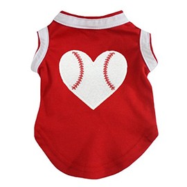Petitebella - Camisa de béisbol para perro, diseño de corazón, color rojo
