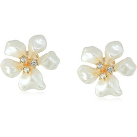 Kenneth Jay Lane Flower Clip-On Earrings (White Pearl)