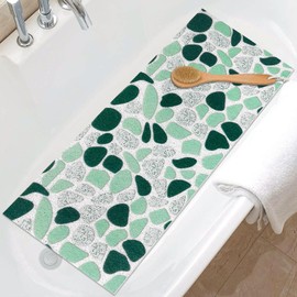 Long Shower Mat Non Slip: 40x100cm Green Bath Tub Mat Non Slip Anti Mould for Inside Shower - Soft Textured with Drain Holes - Loofah Bathroom Floor Massage Mat for Safety Walk-in Shower