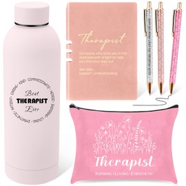 Marspark 6 Pcs Therapy Appreciation Gifts for Women, with Stainless Steel Water Bottle, Printed Bag, and Pen A5 Notebook Makeup Bag Set for Appreciation Gift Mental Healthy Psychology(Pink)