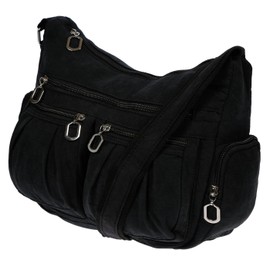 Christian Wippermann Women's Fabric Shoulder Bag, Luxurious Canvas Shoulder Bag, 31 x 24 x 11 cm, Adjustable Shoulder Strap, 80-140 cm, Many Zip Compartments, Perfect for Work and Leisure, Black