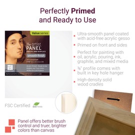 Ampersand Art Supply Wood Gesso Artist Painting Panel: Primed Smooth, 8" x 10", 7/8" Cradled Profile