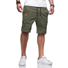 JMIERR Mens Casual Shorts - Cotton Drawstring Summer Beach Stretch Waist Twill Chino Work Dress Golf Shorts with Pockets for Men, US 34(M), S1 Grey Green