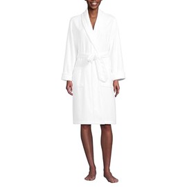 Lands' End Women's Cotton Terry Knee Length Spa Bath Robe X-Large White