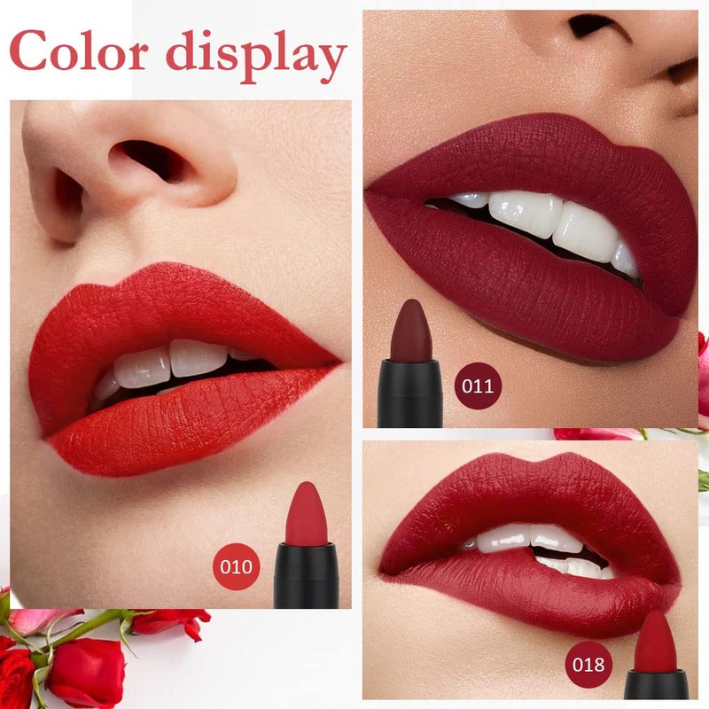 evpct 3Pcs Dark Red Lip Liner Pencil Set, Deep Ruby
