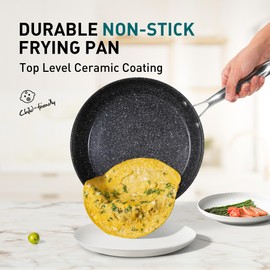 DishDelight 3 Piece Hard Anodized Non Stick Fry Pan Set, 7, 9,11 Inch Skillets Set, Induction Ceramic Frying Pans with Stay-Cool Handles, Pots and Pans Set Non Stick Ceramic, PFAS, PFOA-Free, Black