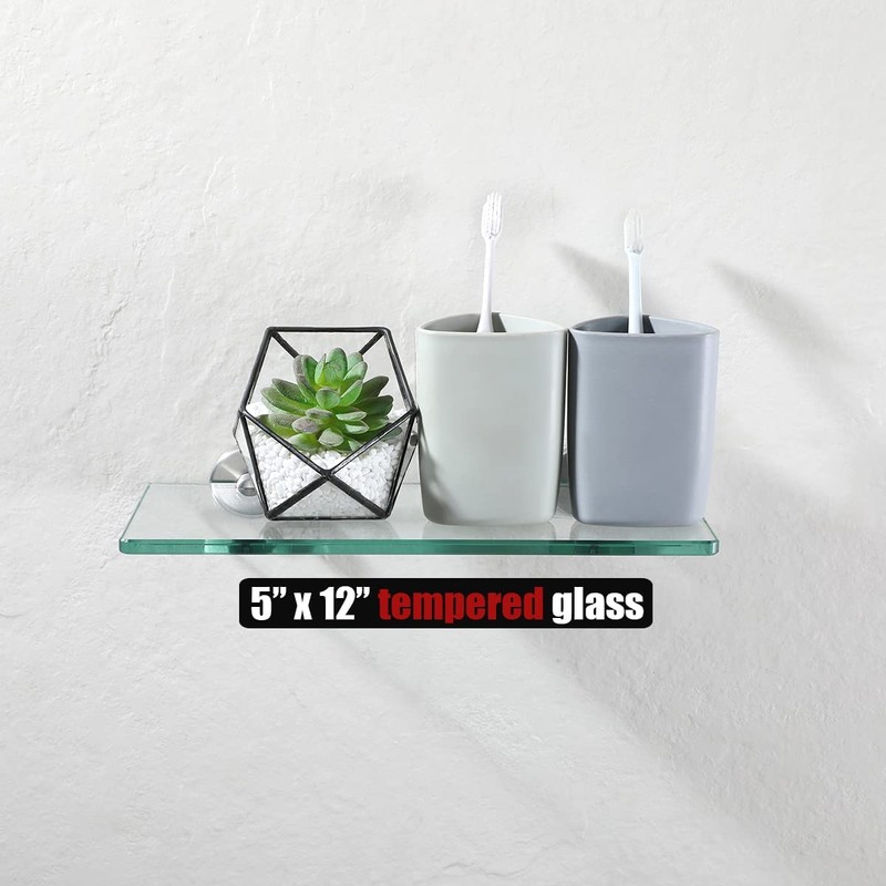 JQK Bathroom Glass Shelf, Tempered Glass Shower Storage 12 by