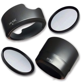 Lens Hood for Canon EOS Kiss X10 X9i X9 X8i X7i Double Zoom Lens Kit [ EW-63C ET-63 58mm Lens Filter 2 pcs] [ Set of 4]