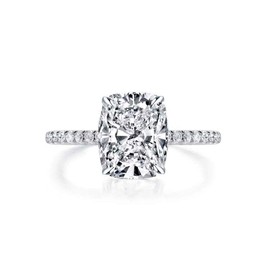 Bo.Dream 3ct Cushion Cut Cubic Zirconia CZ Platinum Plated Sterling Silver Engagement Rings Women (4.5)