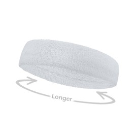 COUVER HB206 Unisex Long 9" Terry Cloth Sports Head Sweatband for Large Head, 1 PC, White