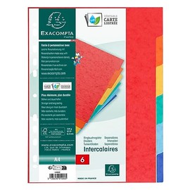 Exacompta - Ref 1406E - Nature Future Dividers - Suitable for A4 Documents, Pre-Punched, 225gsm Genuine Pressboard, 6-Part Dividers, FSC-Certified - Multi-Coloured