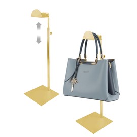 KEJJNYER 2 Pack Purse Display Stand Gold, Stainless Steel Handbag Rack Display Stand Adjustable, Single Hanging Hook Purse Stand for Display Store (13.7-24.4 Inch)