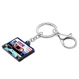 WEVENI Retro Acrylic 80s 90s Cassette Tape Keychains for Women Teen Girls Birthday Vintage Themed Party Accessories Charms (Cassette Tape B)