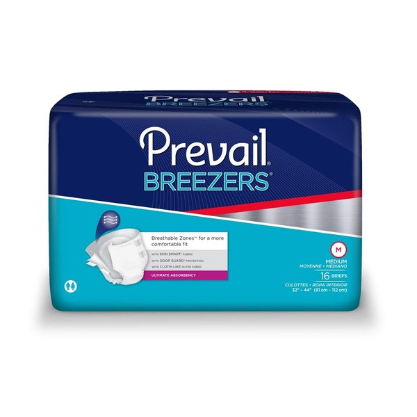 Prevail Breezers Ultimate Absorbency Incontinence Briefs, Medium, 16-Count