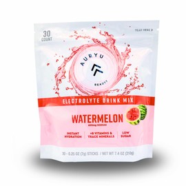 Auryu Electrolyte Mix, Watermelon, Low Sugar, Specially Formulated for Efficient Hydration and Recovery. Balancing All Essential Salts, Minerals, and B Vitamins, 30-Count