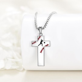 ANGSAU Baseball Cross Necklace S925 Sterling Silver Baseball Pendant Necklace for Men Bible Verse I Can Do All Things Philippians 4:13 Inspirational Jewelry Gifts for Baseball Player Lover Couch