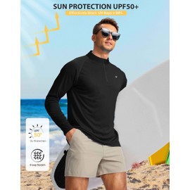 Pudolla UV Shirts for Men SPF Shirts for Men Fishing Shirts for Men Rash Guard Shirt for Men Fashion(Black M)