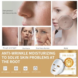 Sheet Mask, 5Pcs 24k Gold Gesichtsmasken, Anti-Falten-Gesichtsmasken Hautpflege, feuchtigkeitsspendende Gesichtsmaske, Gesichtsmasken Schönheit, Anti-Aging-Gesichtsmaske Set, Haut Reparatur Maske