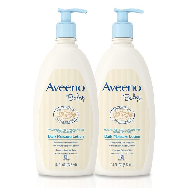 Aveeno Baby Daily Moisture Lotion with Oatmeal & Dimethicone, Fragrance-Free, 18 fl. oz, Twin Pack