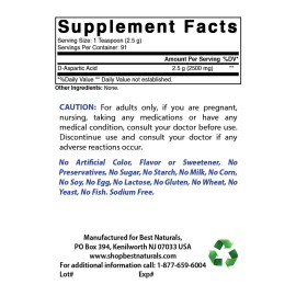 Pure Best Naturals D-Aspartic Acid Pure Powder 8 OZ