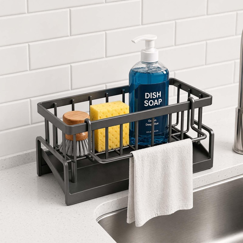 Zirax Kitchen Sink Caddy Organiser, Sink Tidy Sponge Holder with