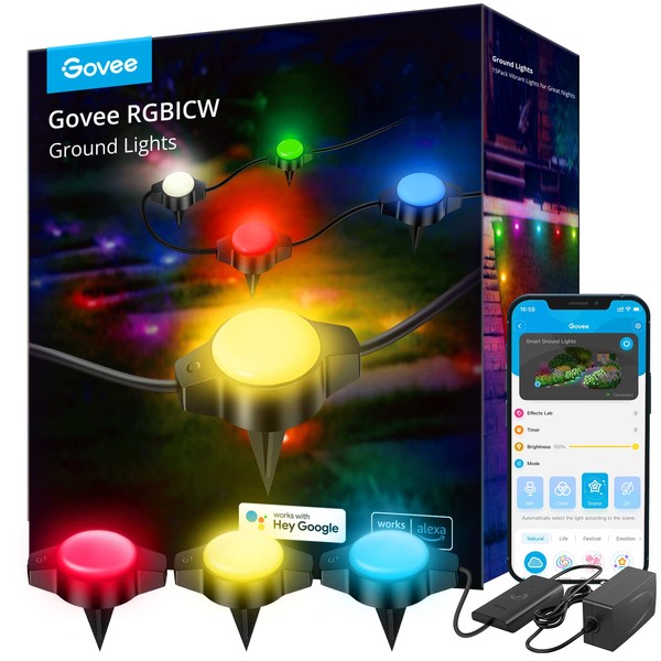 Govee Outdoor Ground Lights, IP67 Low Voltage Pathway Lights 36ft, RGBIC Multicolor with Warm White, 15 Pack, App Control Walkway Lights for Garden Lawn with 43 Scene Modes, Sync with Music, 80 LM