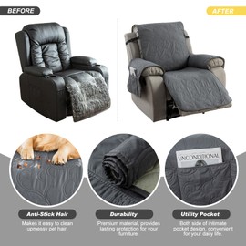 100% Waterproof Recliner Chair Cover, Recliner Chair Covers for Reclining Chair, Non-Slip Fabric Recliner Couch Cover for Living Room, for Pets Kids Protector, Washable (Dark Gray, 23"Recliner Chair)