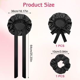 Guiqulai Silk Bonnet for Women, Satin Hair Bonnet for Sleeping Bonnet for Women Silk Sleep Cap Silk Hair Bonnet for Sleeping Elastic Silk Sleeping Cap with Tie Band for Women Girls (Black)